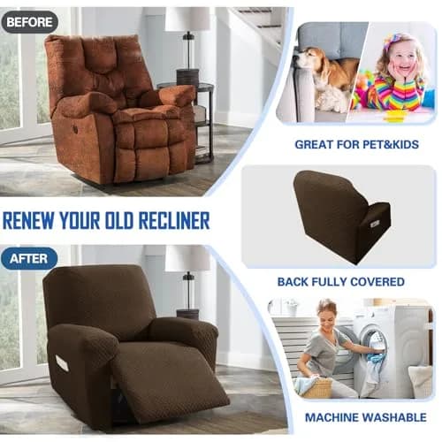 MAXIJIN Recliner Slipcovers 4 Pieces | Stretch Jacquard Fitted Protector for Kids & Pets thumbnail 5