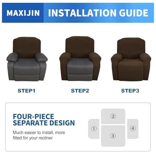 MAXIJIN Recliner Slipcovers 4 Pieces | Stretch Jacquard Fitted Protector for Kids & Pets thumbnail 7