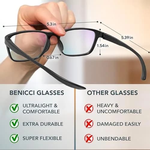 Benicci Blue Light Blocking Glasses with Case | Classic Frame, Unisex Fit, Blocks Glare thumbnail 4