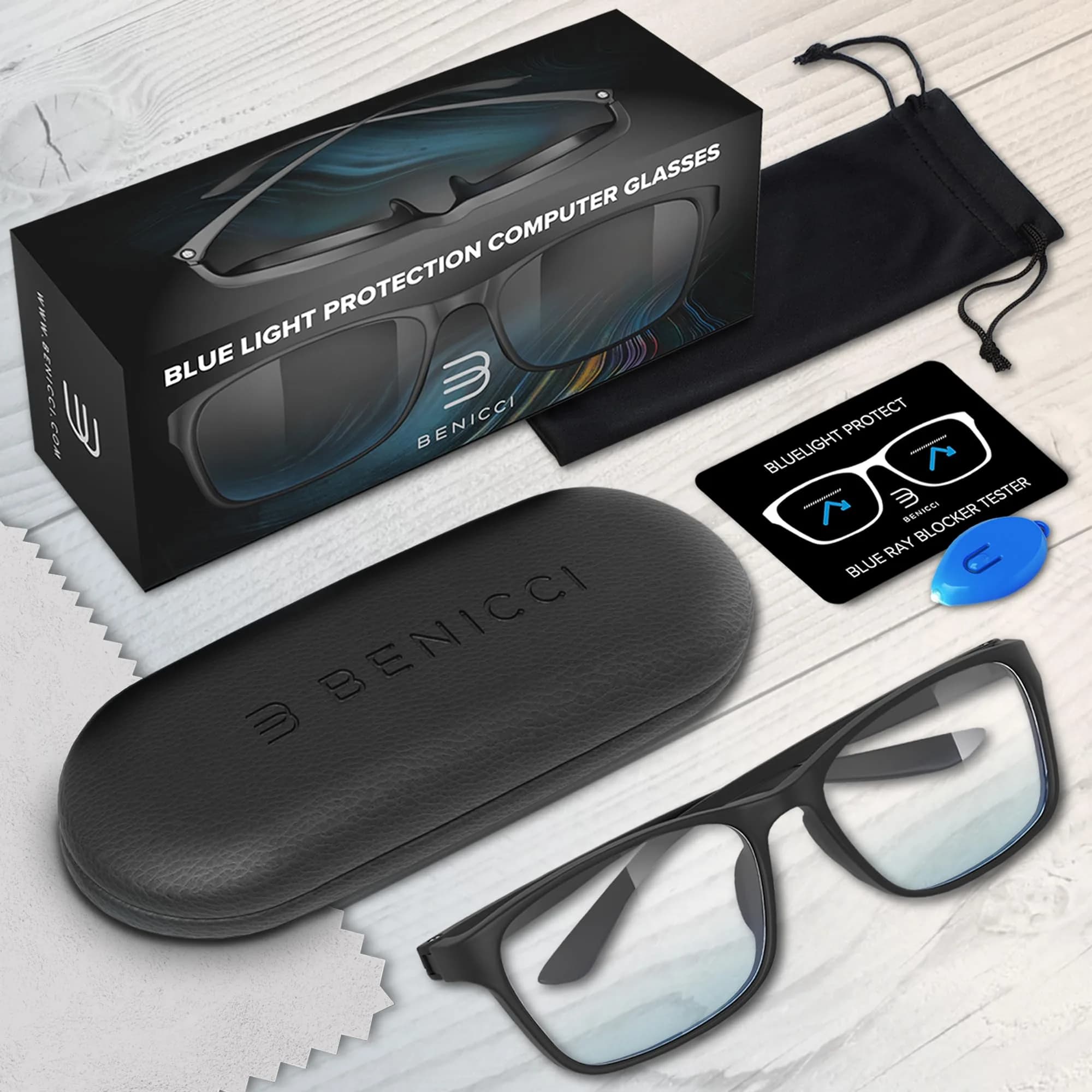Benicci Blue Light Blocking Glasses with Case | Classic Frame, Unisex Fit, Blocks Glare - view 6