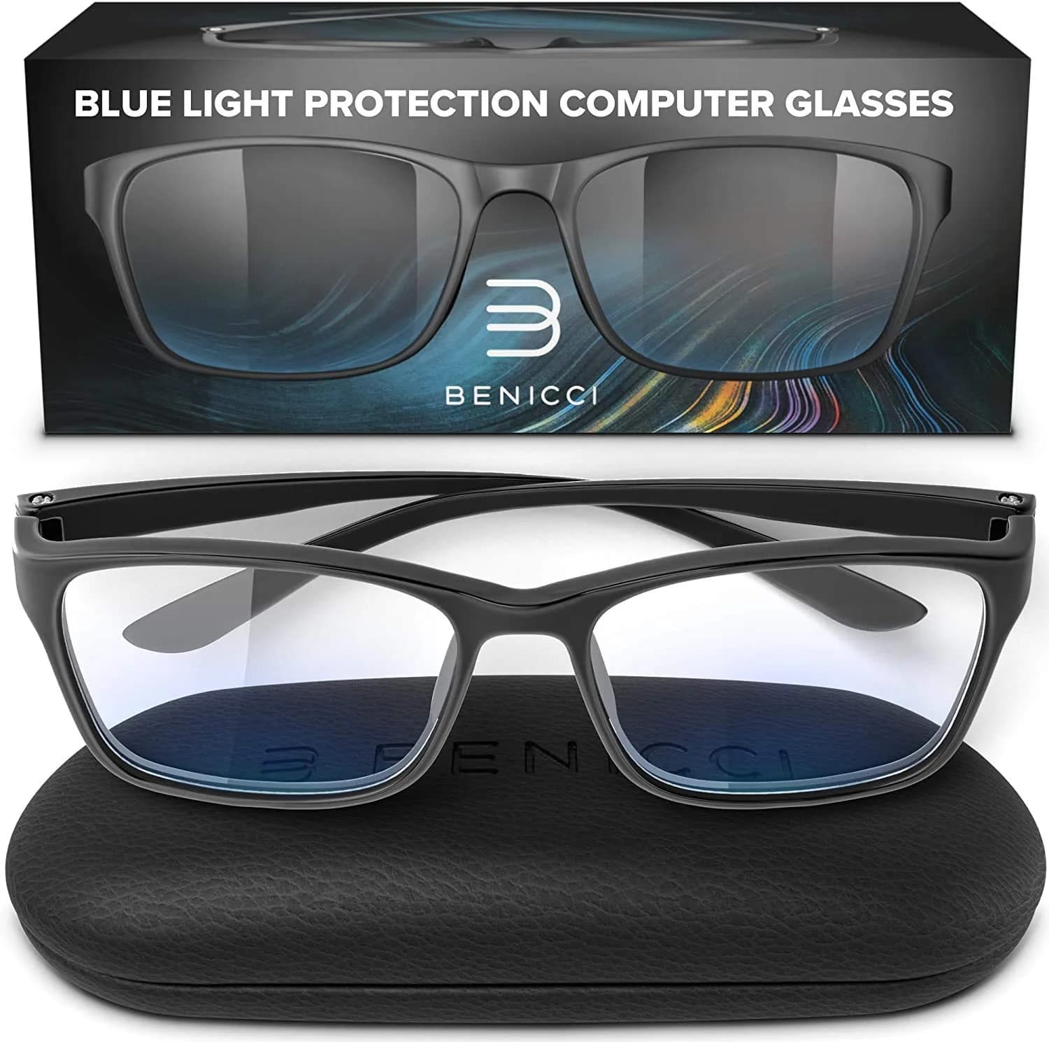Benicci Blue Light Blocking Glasses with Case | Classic Frame, Unisex Fit, Blocks Glare - main product image