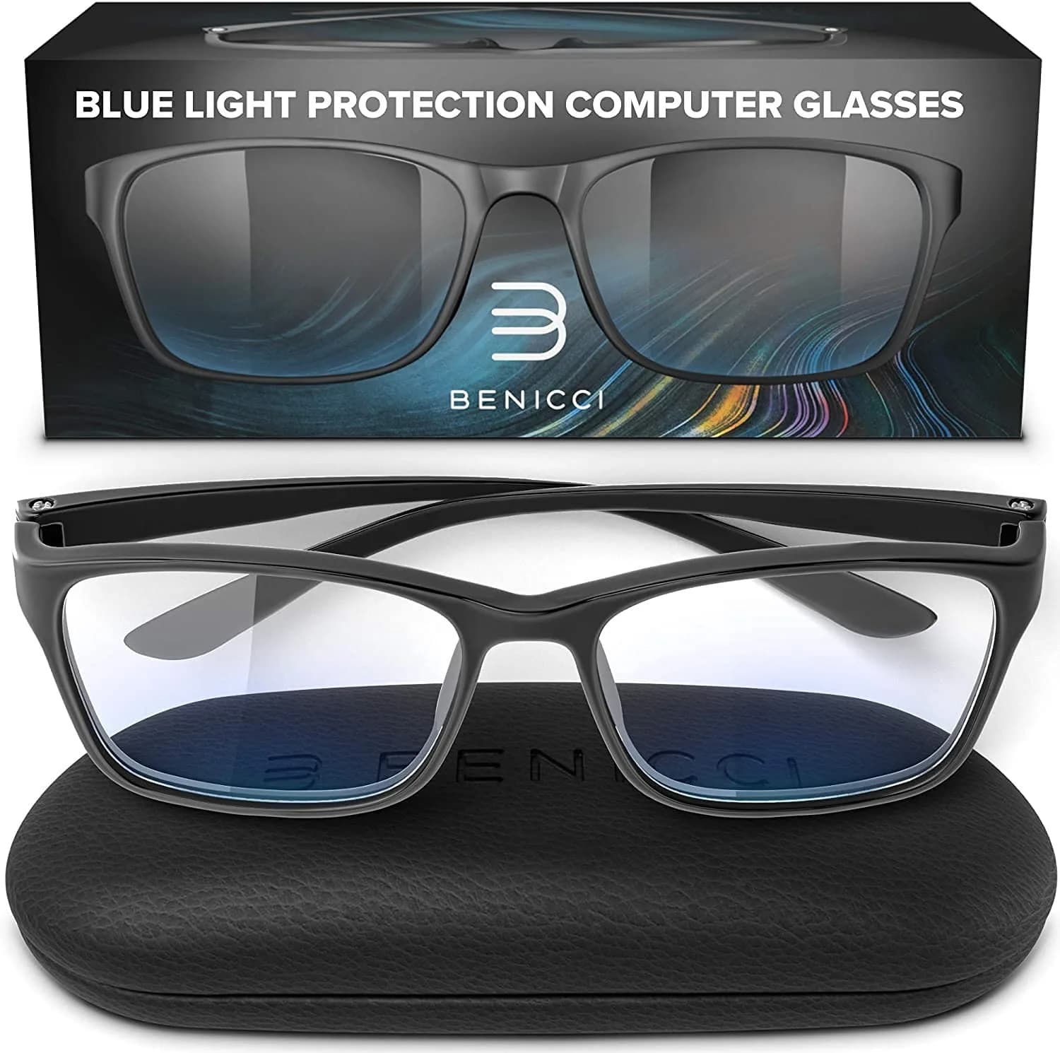 Benicci Blue Light Blocking Glasses with Case | Classic Frame, Unisex Fit, Blocks Glare - view 8