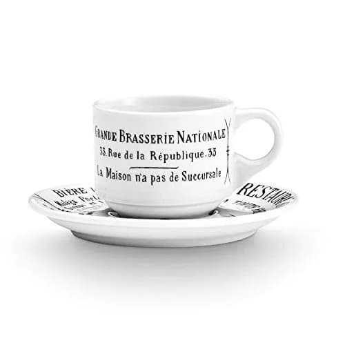 Pillivuyt Brasserie Porcelain Espresso Cup & Saucer Set | Vintage French Bistro Style (2 Oz) thumbnail 1