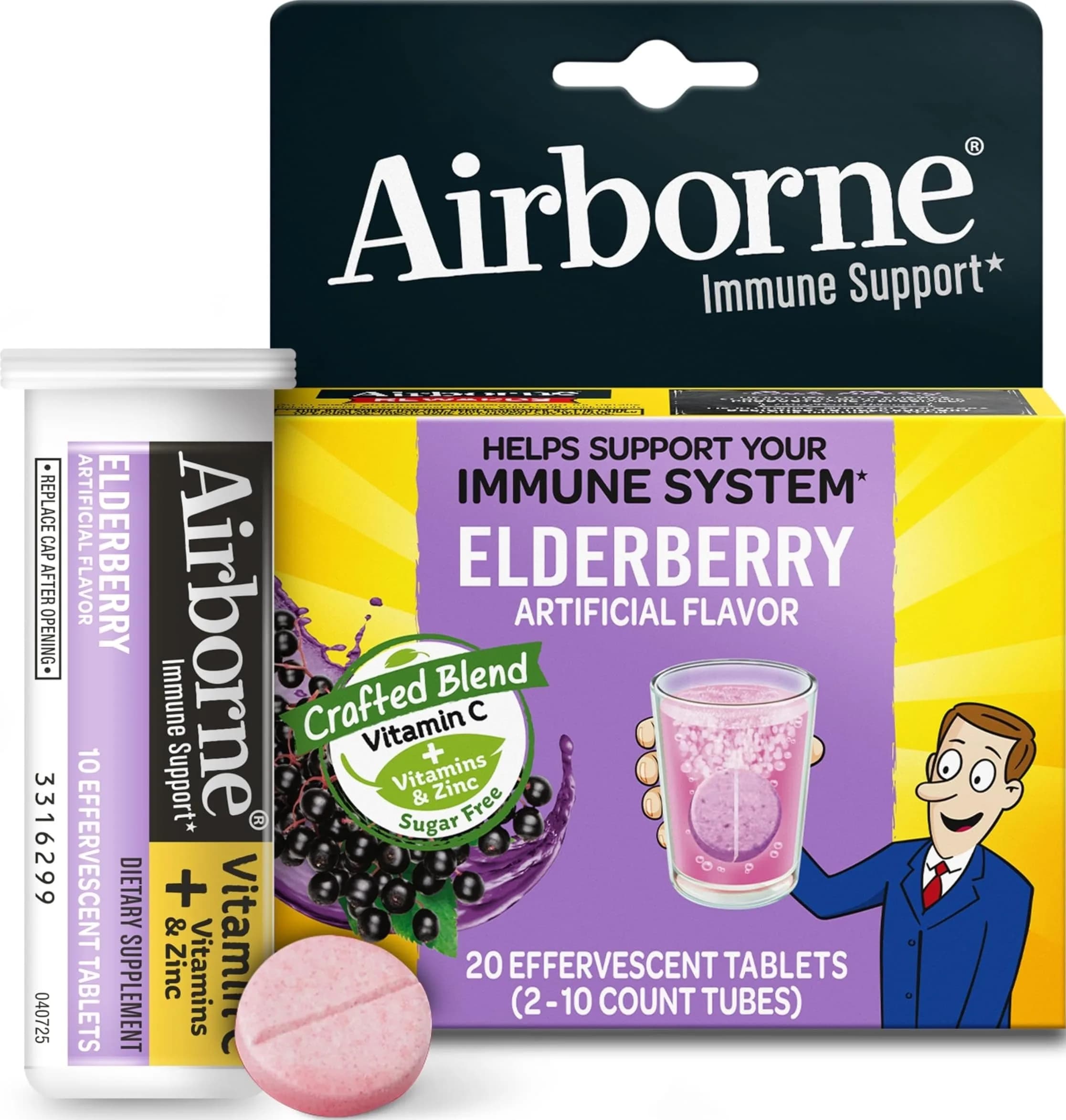 Airborne Elderberry Effervescent Tablets 20 Count | 1000mg Vitamin C Immune Support with Zinc & Antioxidants - main product image