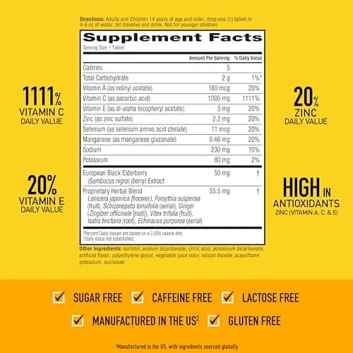 Airborne Elderberry Effervescent Tablets 20 Count | 1000mg Vitamin C Immune Support with Zinc & Antioxidants thumbnail 4
