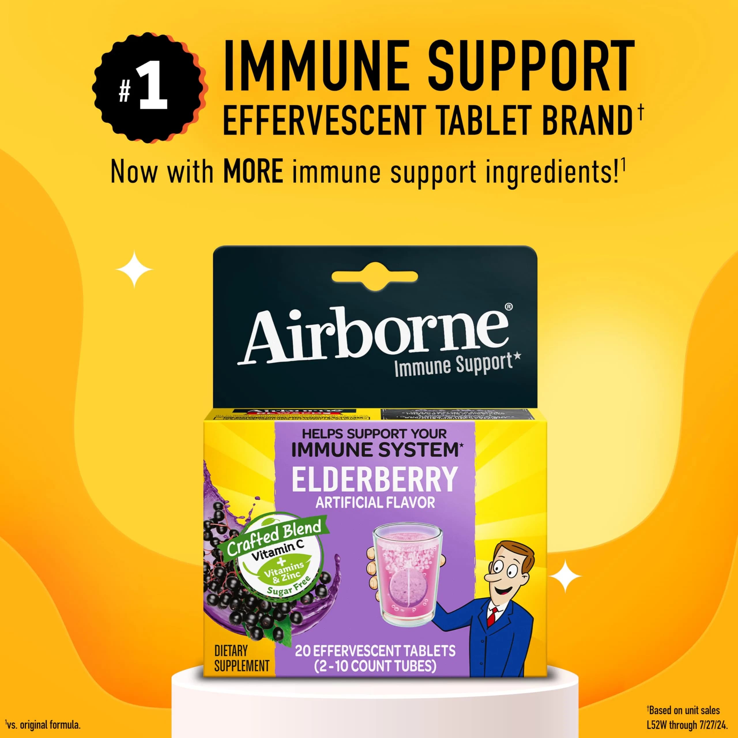 Airborne Elderberry Effervescent Tablets 20 Count | 1000mg Vitamin C Immune Support with Zinc & Antioxidants - view 2