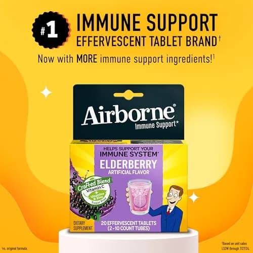 Airborne Elderberry Effervescent Tablets 20 Count | 1000mg Vitamin C Immune Support with Zinc & Antioxidants thumbnail 2