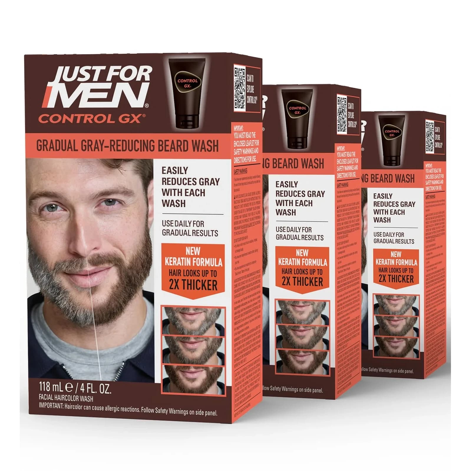 Just for Men Control GX Beard Wash 360ml (12 Fl Oz) | Gradually Reduces Grey