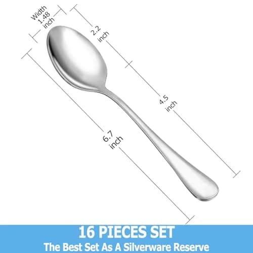 MUTNITT Teaspoon Set, 16 Piece, 6.7" Stainless Steel Silverware | Classic & Dishwasher Safe thumbnail 2