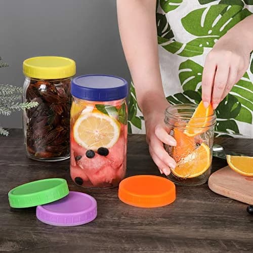 AOZITA Wide Mouth Mason Jar Lids [8 Pack, 8 Colors] 86mm (3.38 in) | Leak-Proof Plastic Storage Caps for Ball & Kerr Jars thumbnail 4