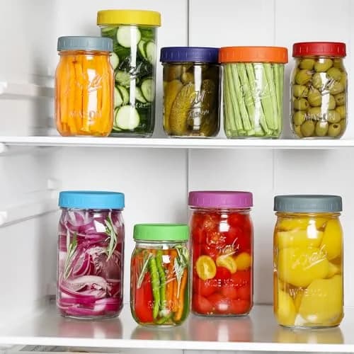 AOZITA Wide Mouth Mason Jar Lids [8 Pack, 8 Colors] 86mm (3.38 in) | Leak-Proof Plastic Storage Caps for Ball & Kerr Jars thumbnail 6