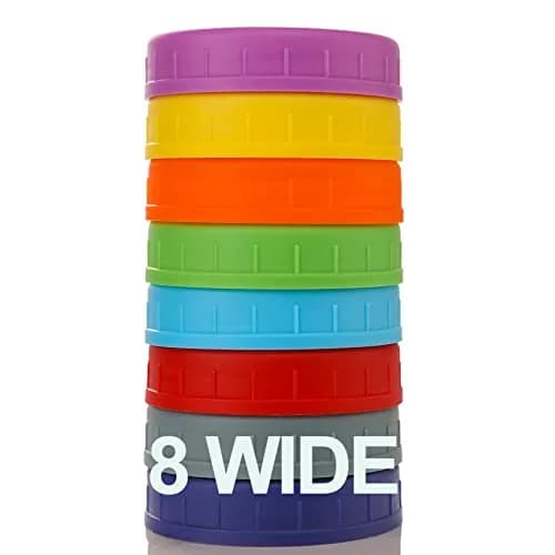 AOZITA Wide Mouth Mason Jar Lids [8 Pack, 8 Colors] 86mm (3.38 in) | Leak-Proof Plastic Storage Caps for Ball & Kerr Jars thumbnail 1