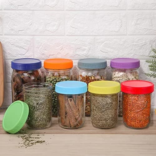 AOZITA Wide Mouth Mason Jar Lids [8 Pack, 8 Colors] 86mm (3.38 in) | Leak-Proof Plastic Storage Caps for Ball & Kerr Jars thumbnail 7