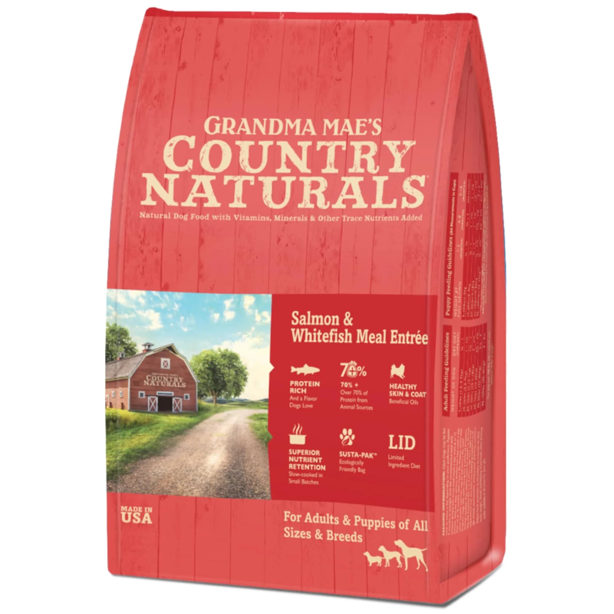 Grandma Mae's Country Naturals Salmon & Whitefish Dog Food 25 LB | Nutrient Dense, Slow Cooked, USA — Dry