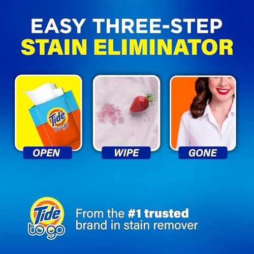 Tide To Go Stain Remover Wipes 30 Count (156 ml / 5.25 Fl Oz) | Instant Stain Removal for Clothes thumbnail 5