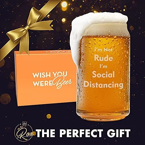 On The Rox Funny Beer Glass 16 Oz | Social Distancing Gag Gift for Men & Women thumbnail 3
