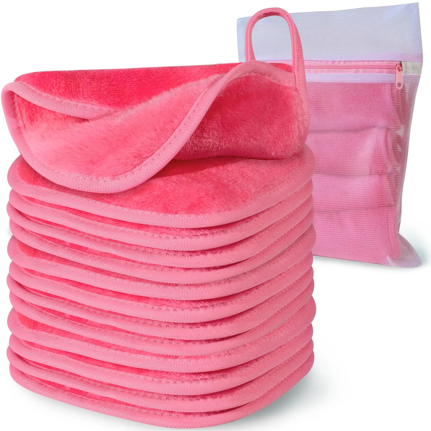 Natwag Reusable Microfiber Makeup Remover Cloths 15cm x 15cm (6"x 6") | Gentle Cleansing for Sensitive Skin (12 Pack, Pink)