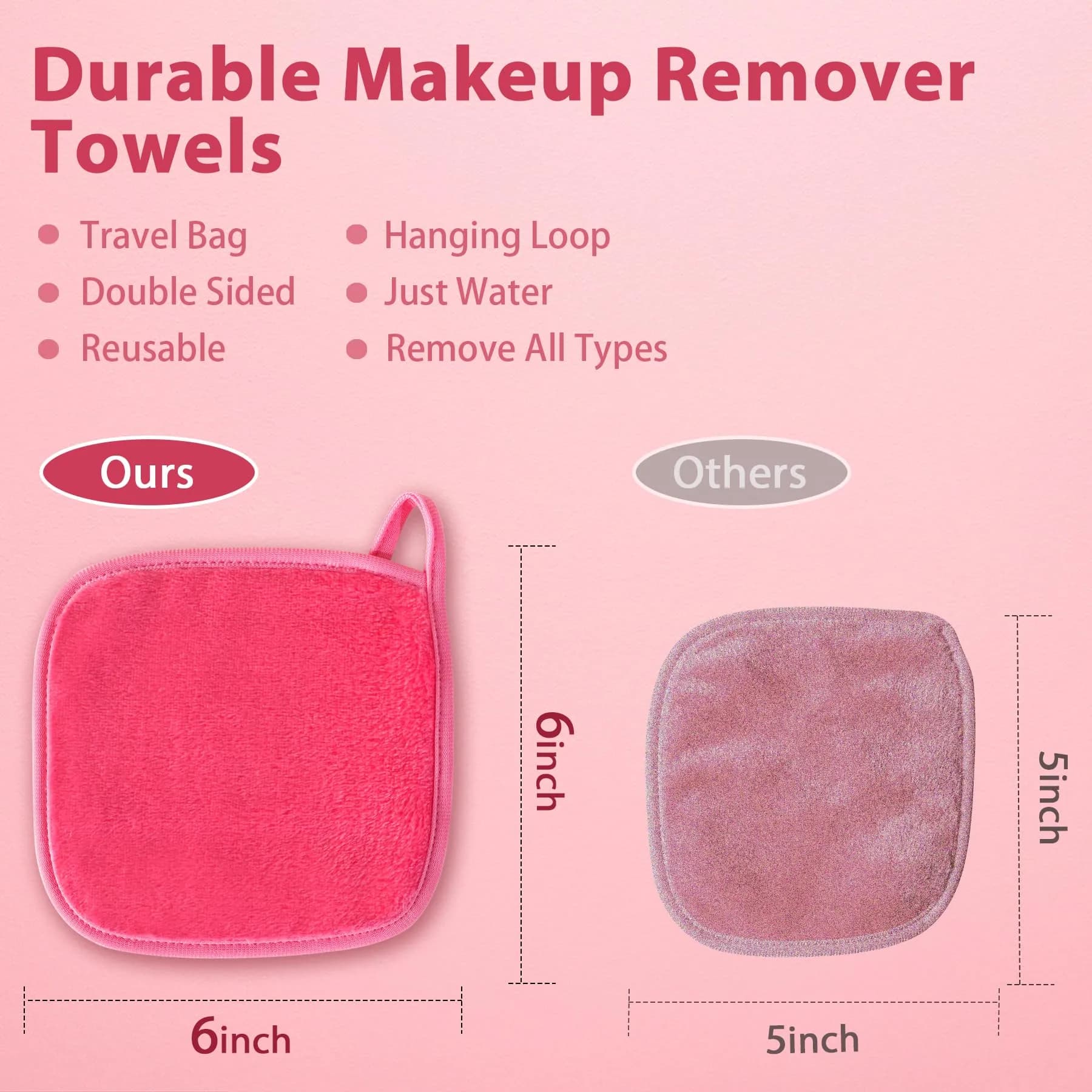 Natwag Reusable Microfiber Makeup Remover Cloths 15cm x 15cm (6"x 6") | Gentle Cleansing for Sensitive Skin (12 Pack, Pink) - view 5
