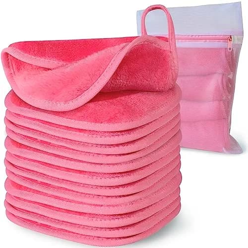 Natwag Reusable Microfiber Makeup Remover Cloths 15cm x 15cm (6"x 6") | Gentle Cleansing for Sensitive Skin (12 Pack, Pink) thumbnail 1