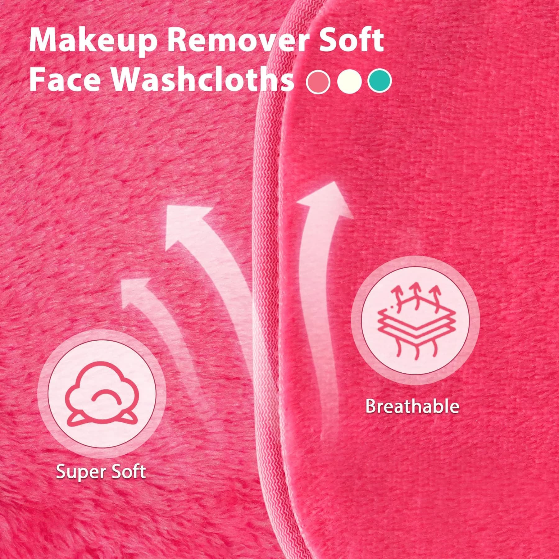 Natwag Reusable Microfiber Makeup Remover Cloths 15cm x 15cm (6"x 6") | Gentle Cleansing for Sensitive Skin (12 Pack, Pink) - view 3