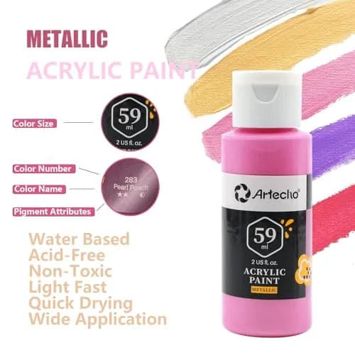 Artecho Metallic Acrylic Paint Set 12 Colors 59ml | Rich Metallic Finish for Art & Crafts thumbnail 4