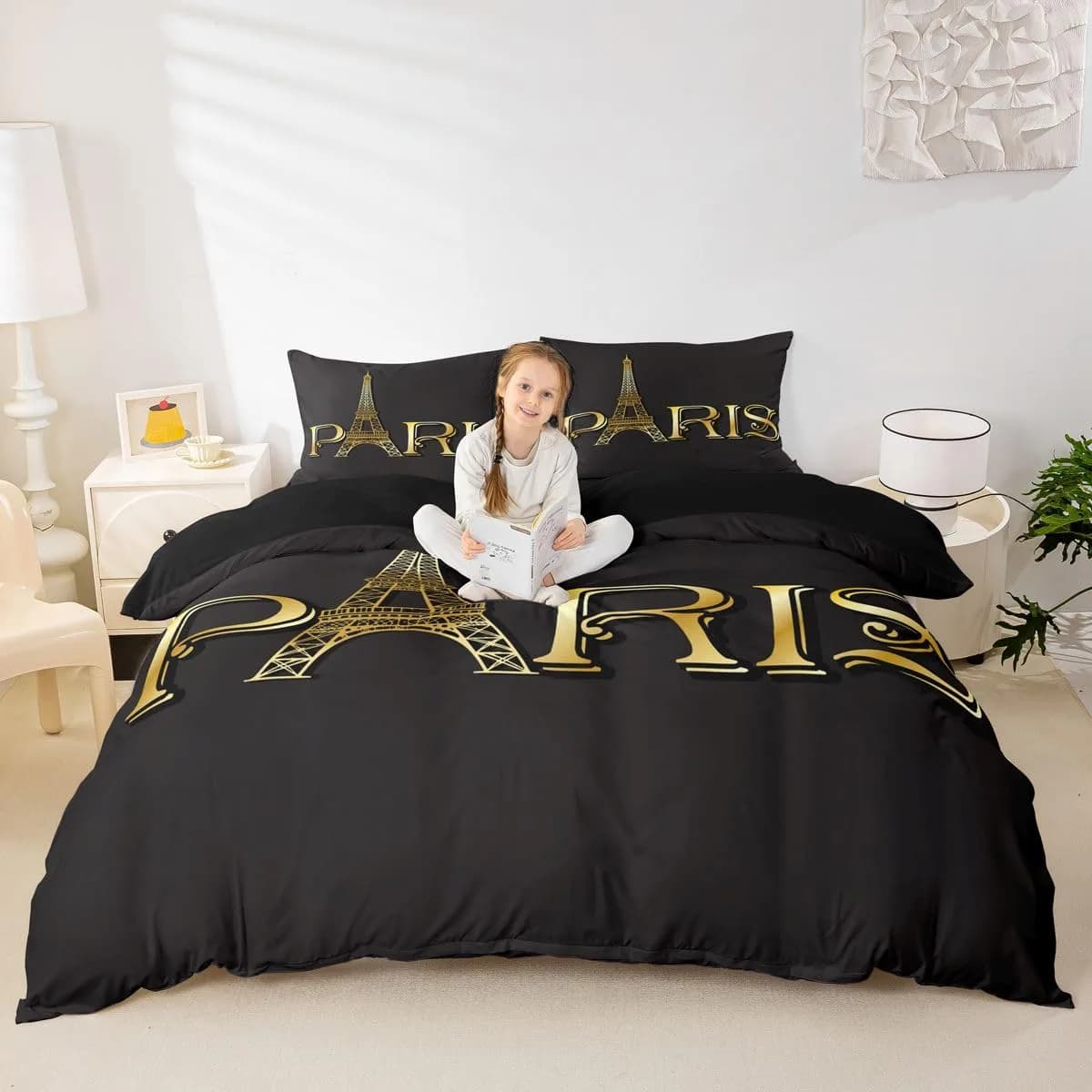 Erosebridal Paris Bedding Set Queen Size | Modern Kids Eiffel Tower Bedding for Teens & Bedroom Decor — Multi 114