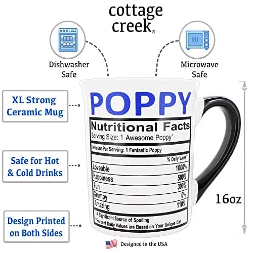 Cottage Creek Ceramic Coffee Mug 16oz Large Poppy | Grandpa Gift, Dad Mug, Novelty Coffee Cup thumbnail 4