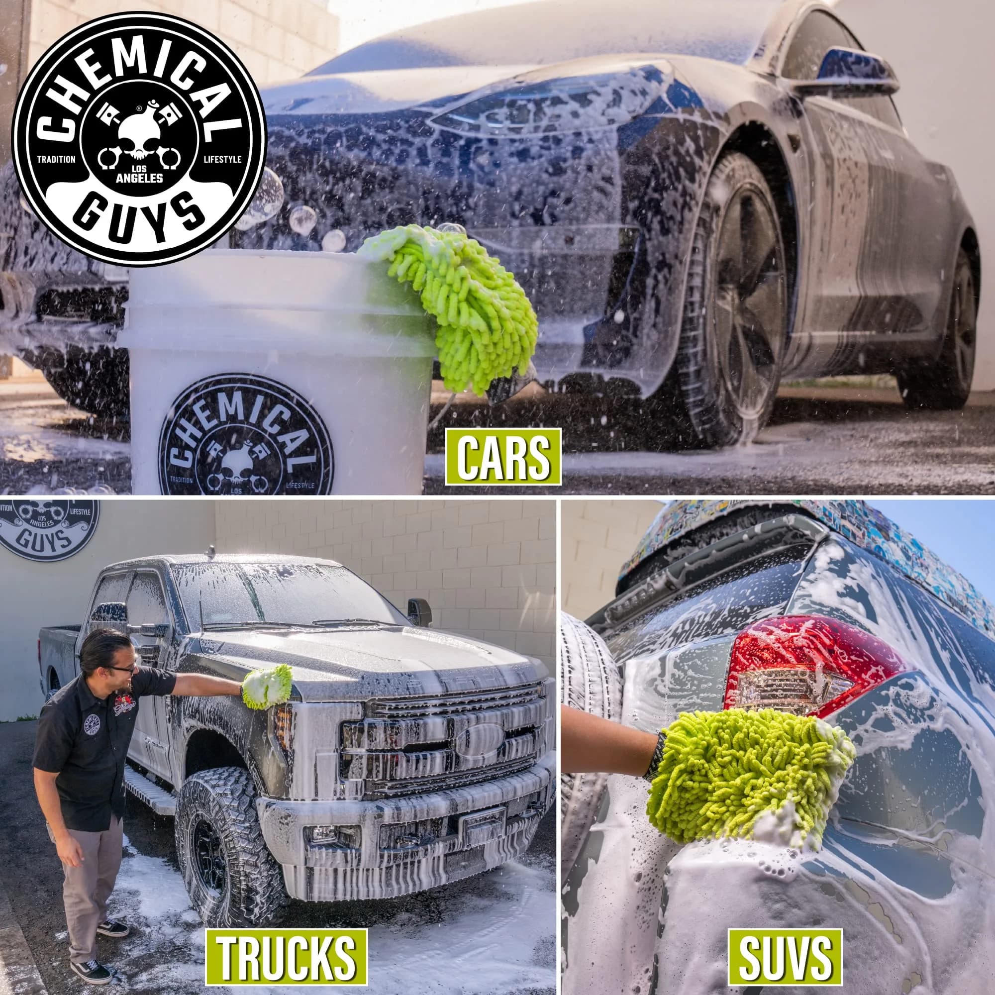 Chemical Guys Chenille Microfiber Wash Mitt for Cars, Lime Green, Single | Scratch-Free Auto Detailing Tool - view 6