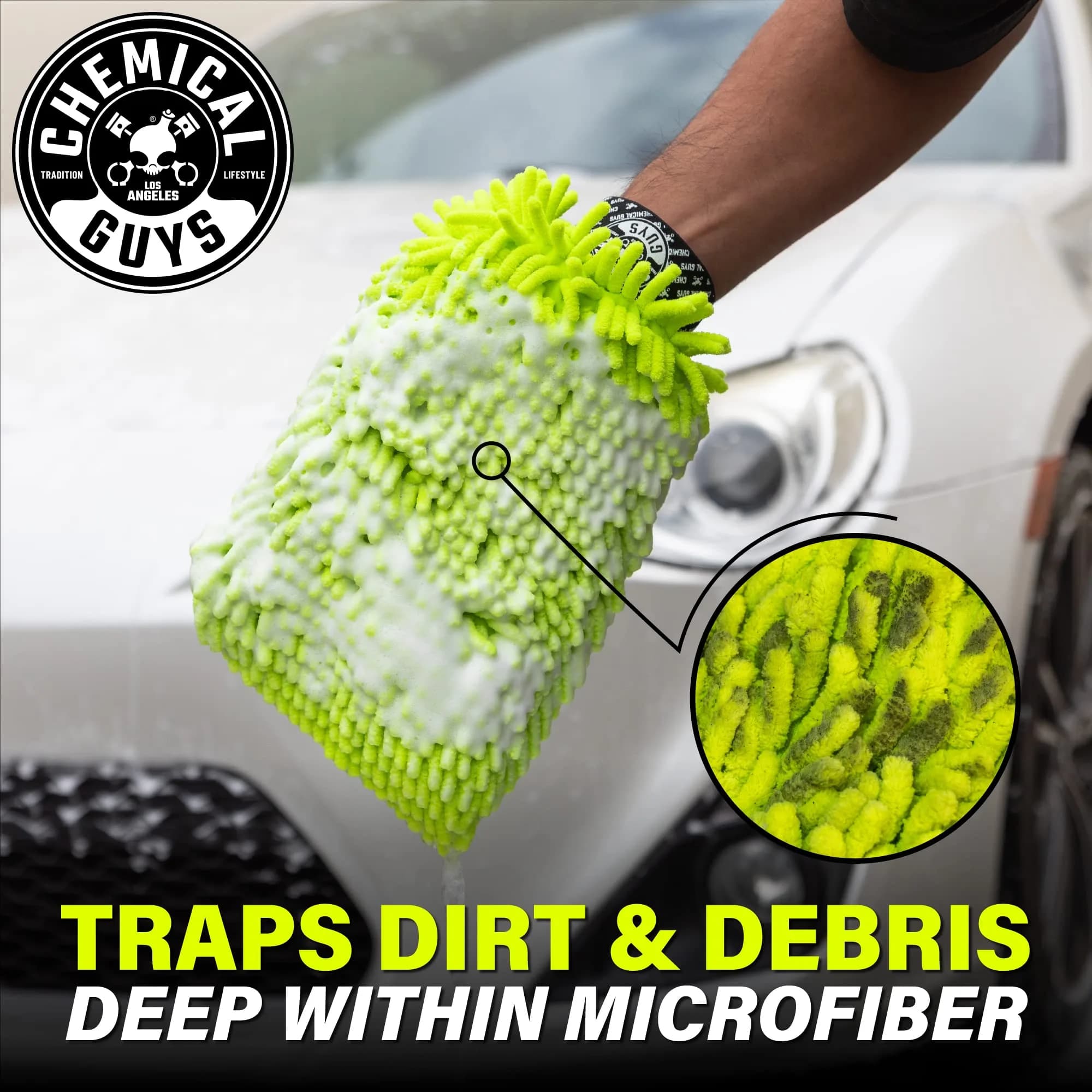 Chemical Guys Chenille Microfiber Wash Mitt for Cars, Lime Green, Single | Scratch-Free Auto Detailing Tool - view 7
