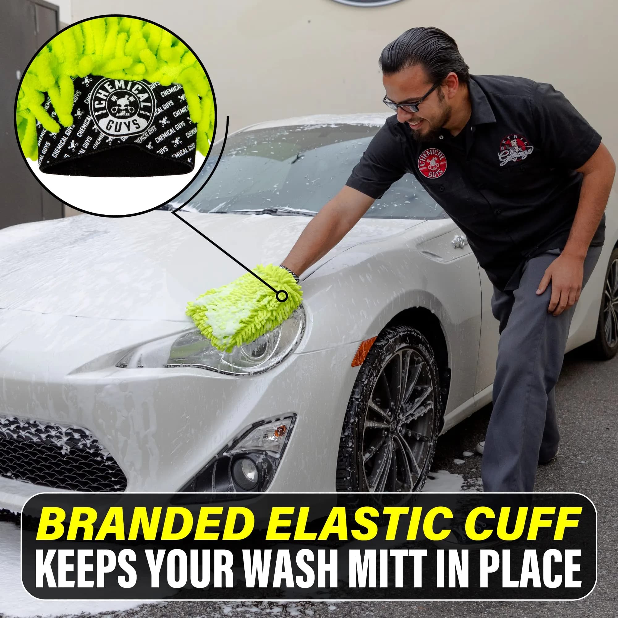 Chemical Guys Chenille Microfiber Wash Mitt for Cars, Lime Green, Single | Scratch-Free Auto Detailing Tool - view 9