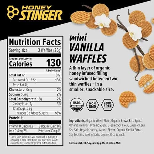 Honey Stinger Organic Mini Vanilla Waffles 5.3 oz (150 g) | USDA Organic Energy Snack thumbnail 2