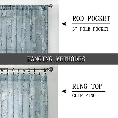 Tollpiz Floral Blue Sheer Curtains 54x63 inches Set of 2 | Elegant Linen Look with Embroidery thumbnail 5