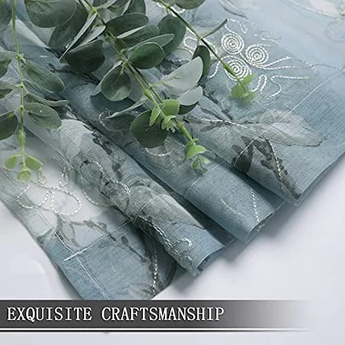 Tollpiz Floral Blue Sheer Curtains 54x63 inches Set of 2 | Elegant Linen Look with Embroidery thumbnail 7