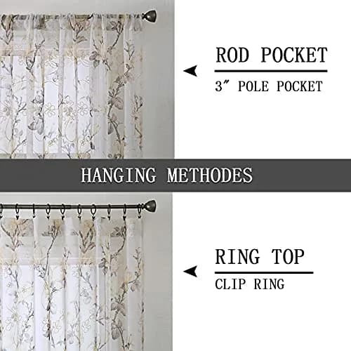 Tollpiz Floral White Sheer Curtains 54 x 45 inches | Elegant Linen Look with Embroidery thumbnail 5