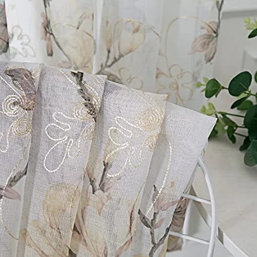 Tollpiz Floral White Sheer Curtains 54 x 45 inches | Elegant Linen Look with Embroidery thumbnail 6