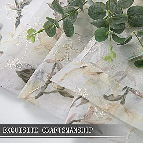 Tollpiz Floral White Sheer Curtains 54 x 45 inches | Elegant Linen Look with Embroidery thumbnail 7