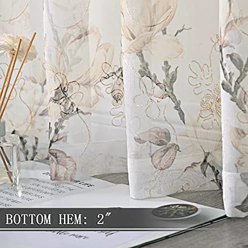 Tollpiz Floral White Sheer Curtains 54 x 45 inches | Elegant Linen Look with Embroidery thumbnail 4