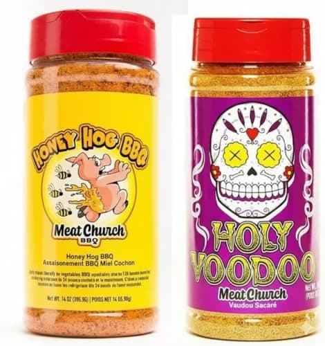 Meat Church BBQ Rub Combo: Honey Hog & Holy VooDoo | Gluten Free, 12.5 & 13 oz | Perfect for Meat & Vegetables thumbnail 1