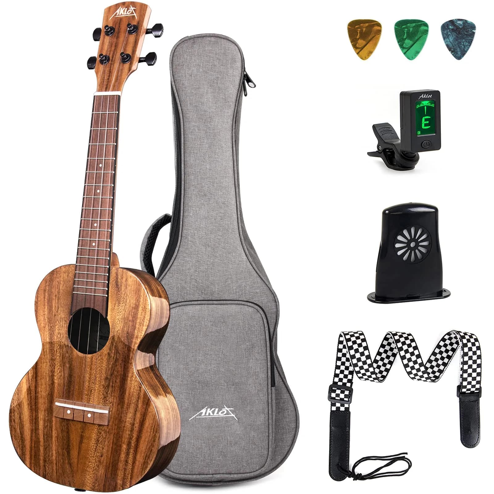 AKLOT All Solid Acacia Ukulele 23 Inch | Warm Tone for Beginners & Adults with Kit & Accessories
