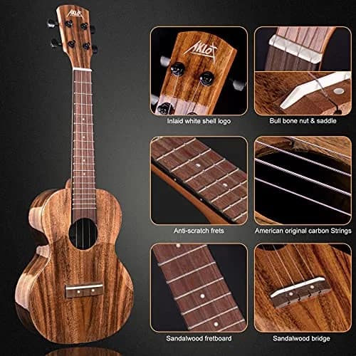 AKLOT All Solid Acacia Ukulele 23 Inch | Warm Tone for Beginners & Adults with Kit & Accessories thumbnail 2