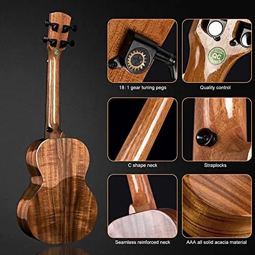 AKLOT All Solid Acacia Ukulele 23 Inch | Warm Tone for Beginners & Adults with Kit & Accessories thumbnail 3
