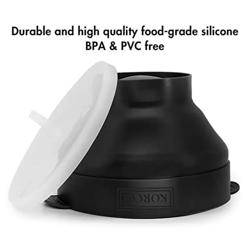 KORCCI Collapsible Silicone Popcorn Popper Bowl - Black | Healthy Microwave Popcorn Maker thumbnail 6