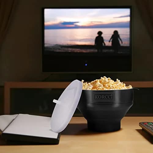 KORCCI Collapsible Silicone Popcorn Popper Bowl - Black | Healthy Microwave Popcorn Maker thumbnail 7