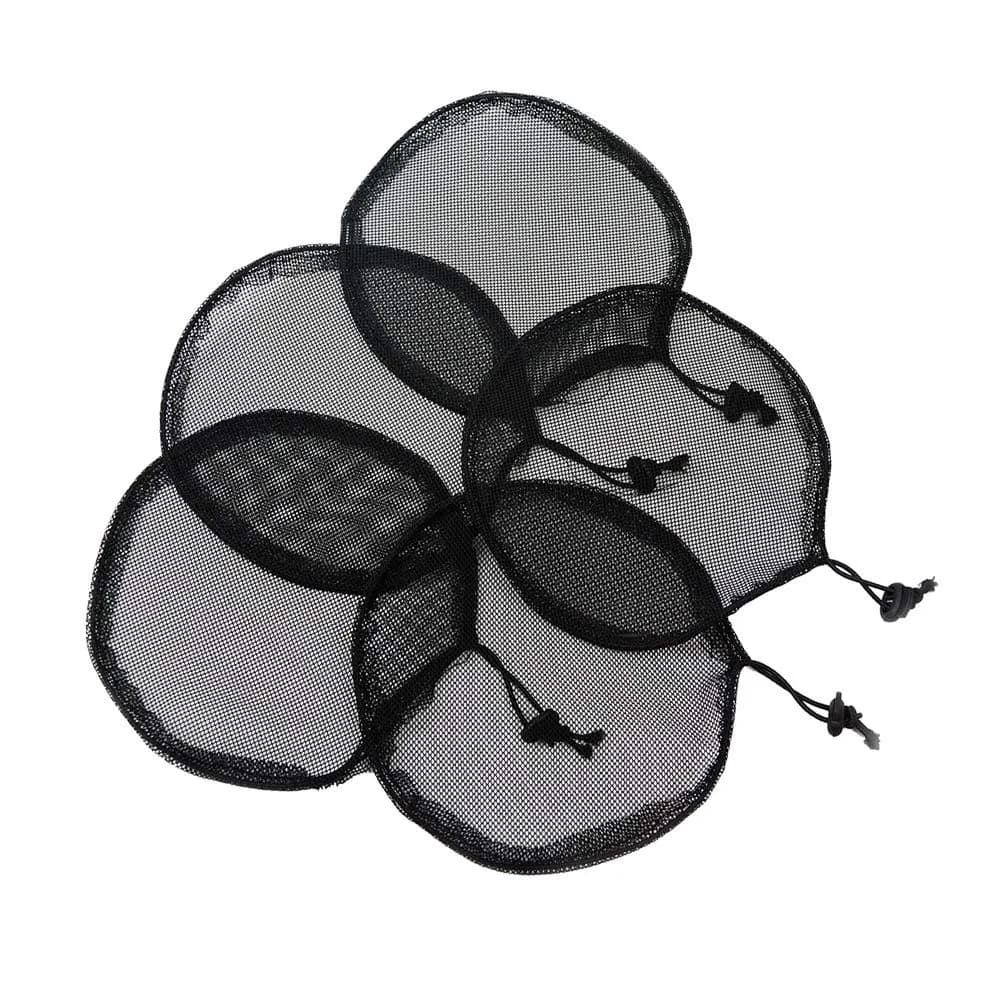YANTAISIYU Black Ponytail Hair Net with Elastic Drawstring | Durable Nylon, 5 pcs for Hair Bun & Wig Making (Round, 15cm Diameter) — Black