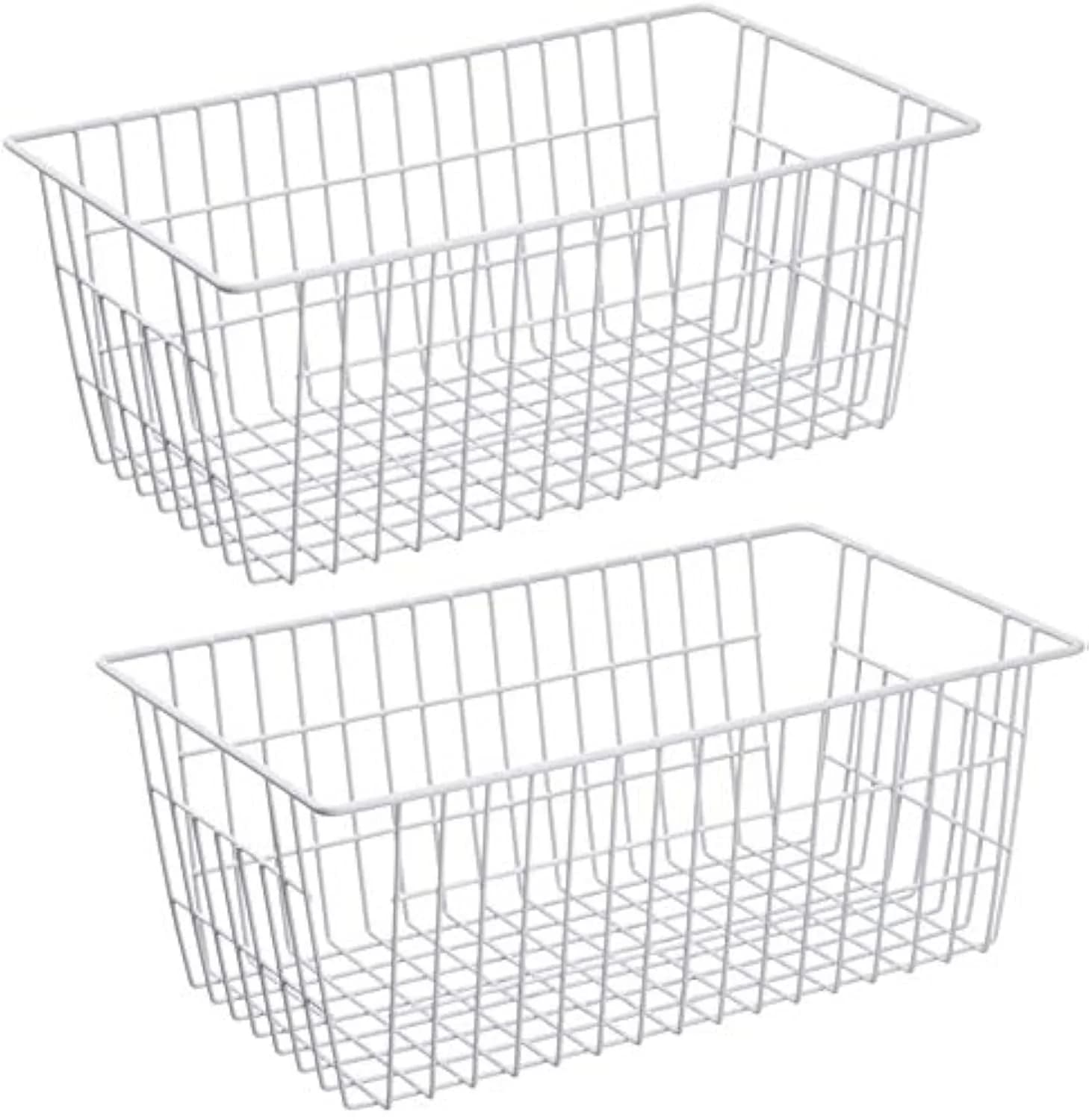 Slideep Farmhouse Storage Baskets 2 Pack | Rustic Kitchen & Home Organizer (70-120c) — White
