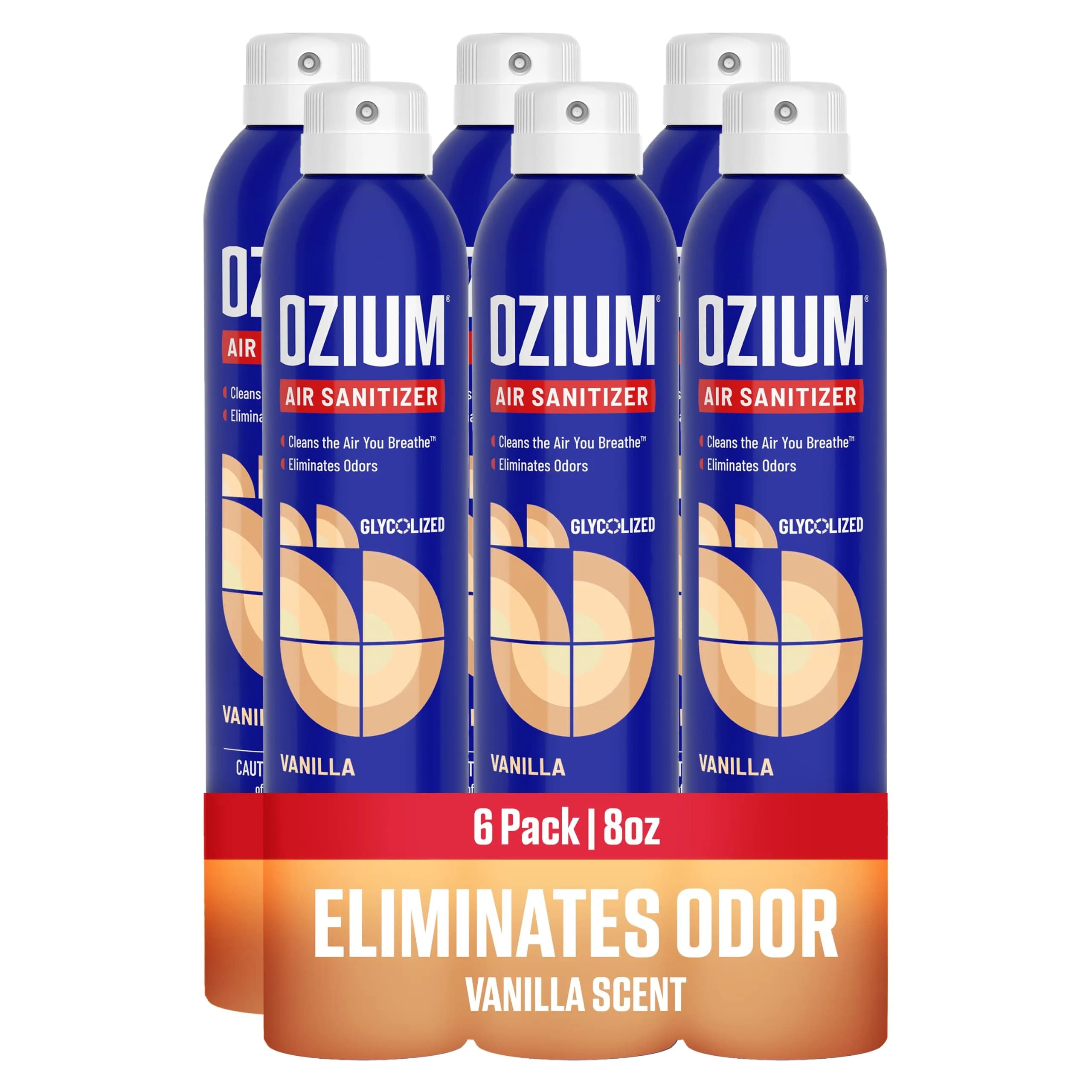 Ozium Air Sanitizer & Odor Eliminator Spray, Vanilla Scent, 8 Oz (237ml) Bottles, Pack of 6 | Eliminates Odors in Homes, Cars, Offices - main product image