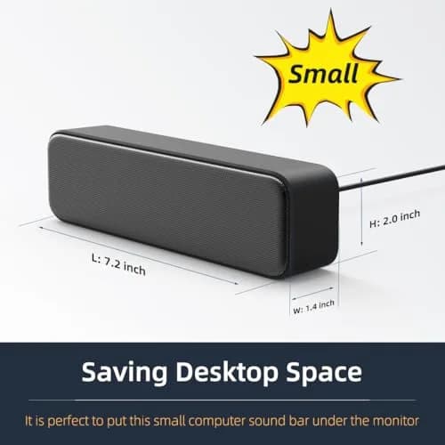 LIELONGREN Upgraded Computer Speakers 286g (10.1 oz) | Plug-n-Play USB Sound Bar with Stereo Loud Sound thumbnail 4