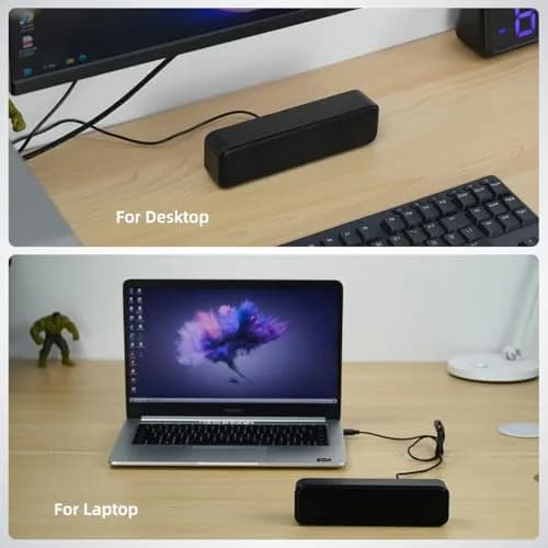 LIELONGREN Upgraded Computer Speakers 286g (10.1 oz) | Plug-n-Play USB Sound Bar with Stereo Loud Sound thumbnail 7