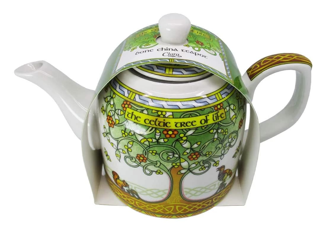 Royal Tara Tree of Life Porcelain Teapot | Celtic Bone China 650ml | Irish Design — White with green accents