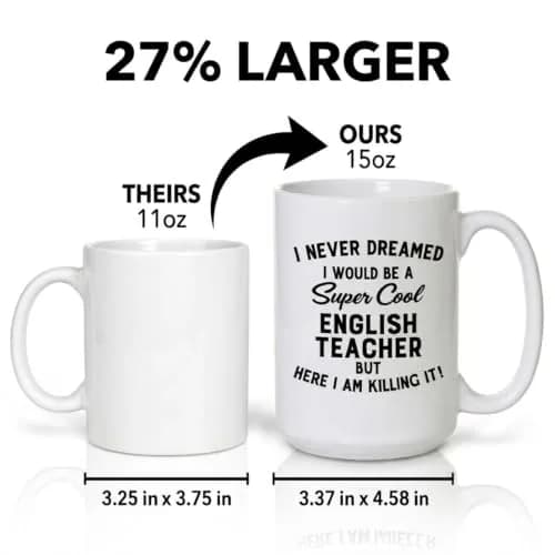 Artisan Owl I Never Dreamed I Would Be a English Teacher but Here I Am Killing It! Mug – 15 oz (444 ml) Large Funny Teacher Appreciation Present thumbnail 2